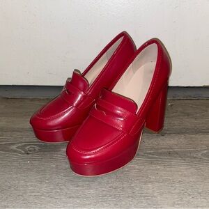 Cherry Red Loafer Platform Heels